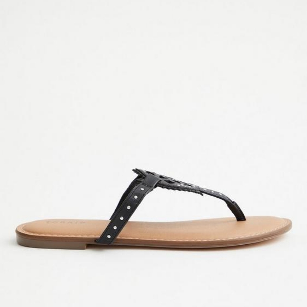 Torrid extra wide width faux leather t-strap sandal, 7ww, black - Picture 3 of 8